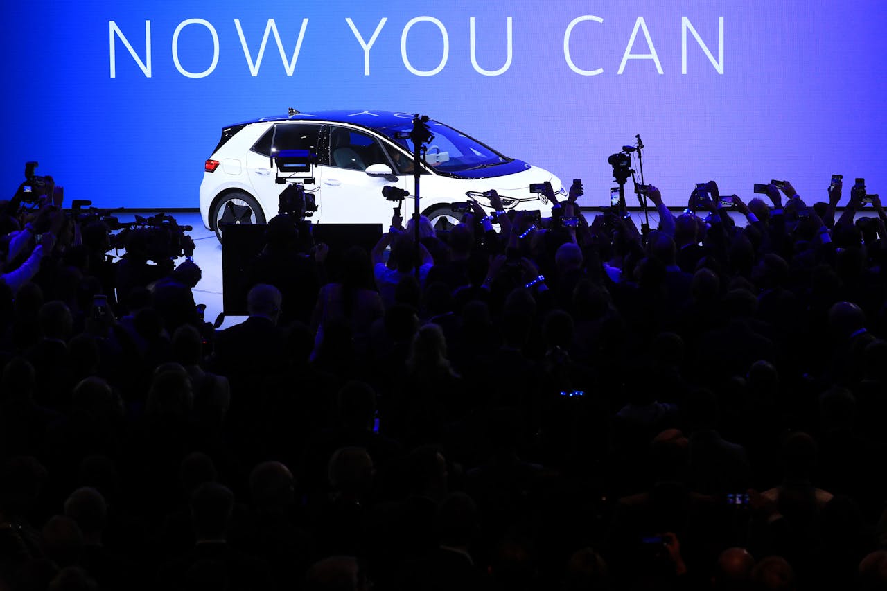 De Volkswagen ID.3 wordt gepresenteerd tijdens de autosalon in Frankfurt.