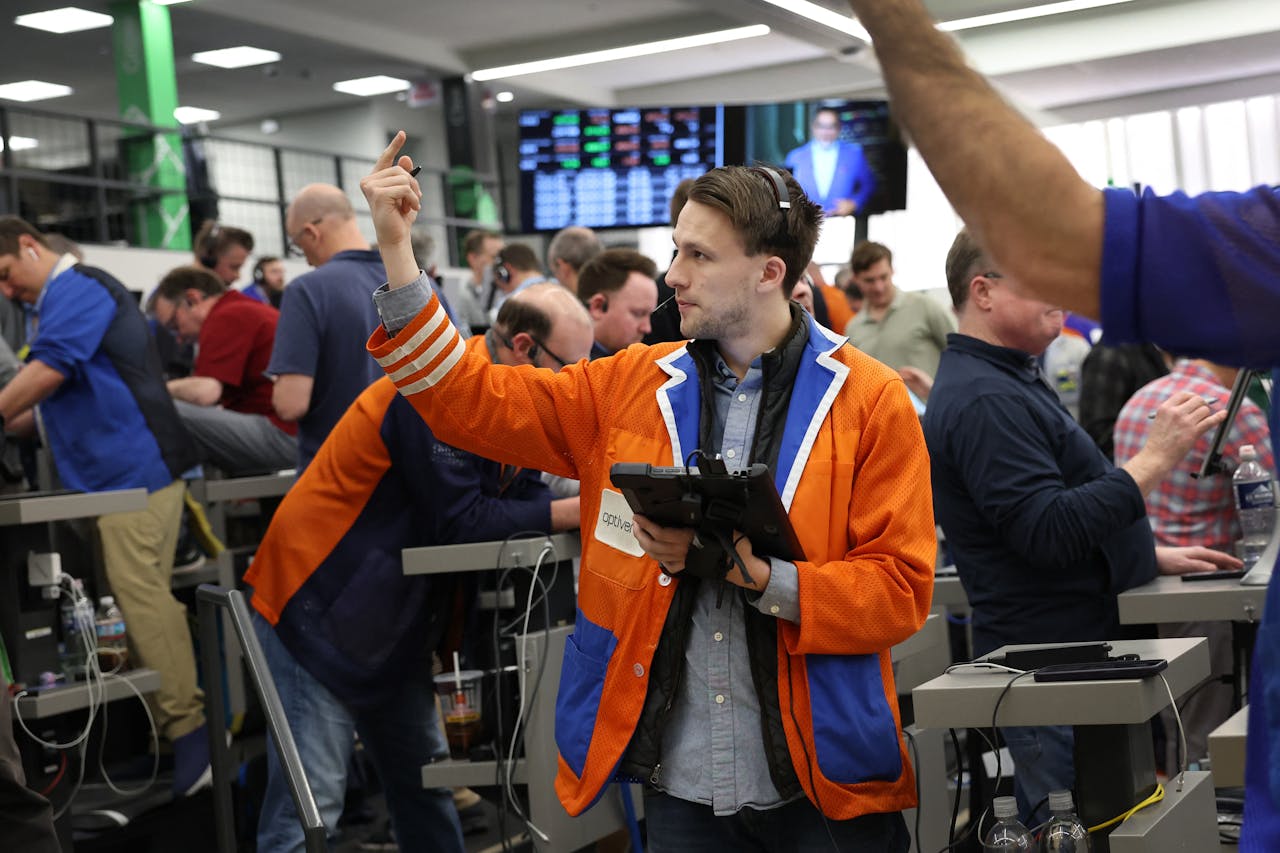 Handelaren in de S&P options pit op CBOE in Chicago. Foto: Scott Olson/Getty Images/AFP