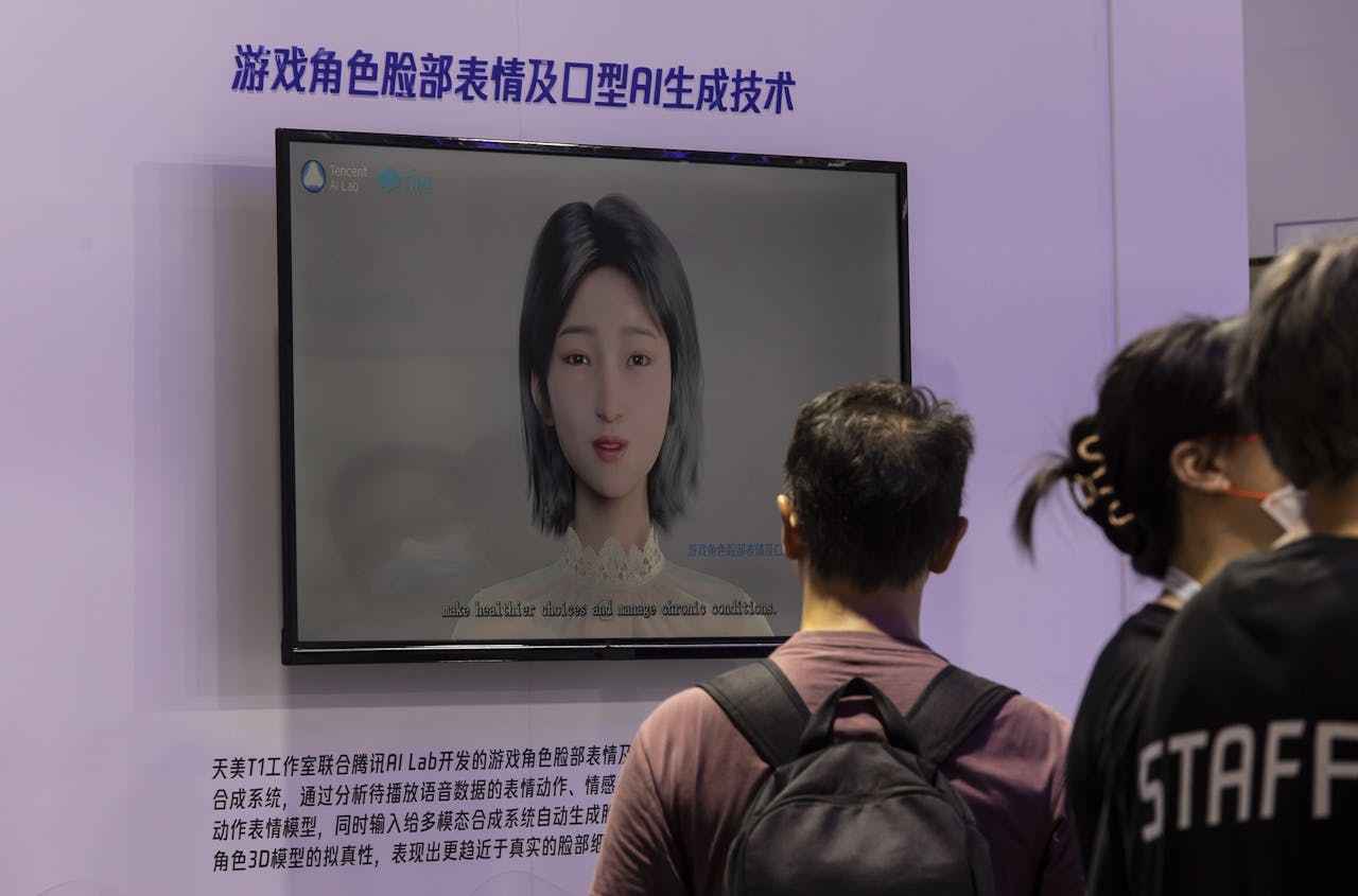 De World Artificial Intelligence Conference (WAIC) in Shanghai. China exporteert technologie die voor dubieuze doeleinden kan worden gebruikt.