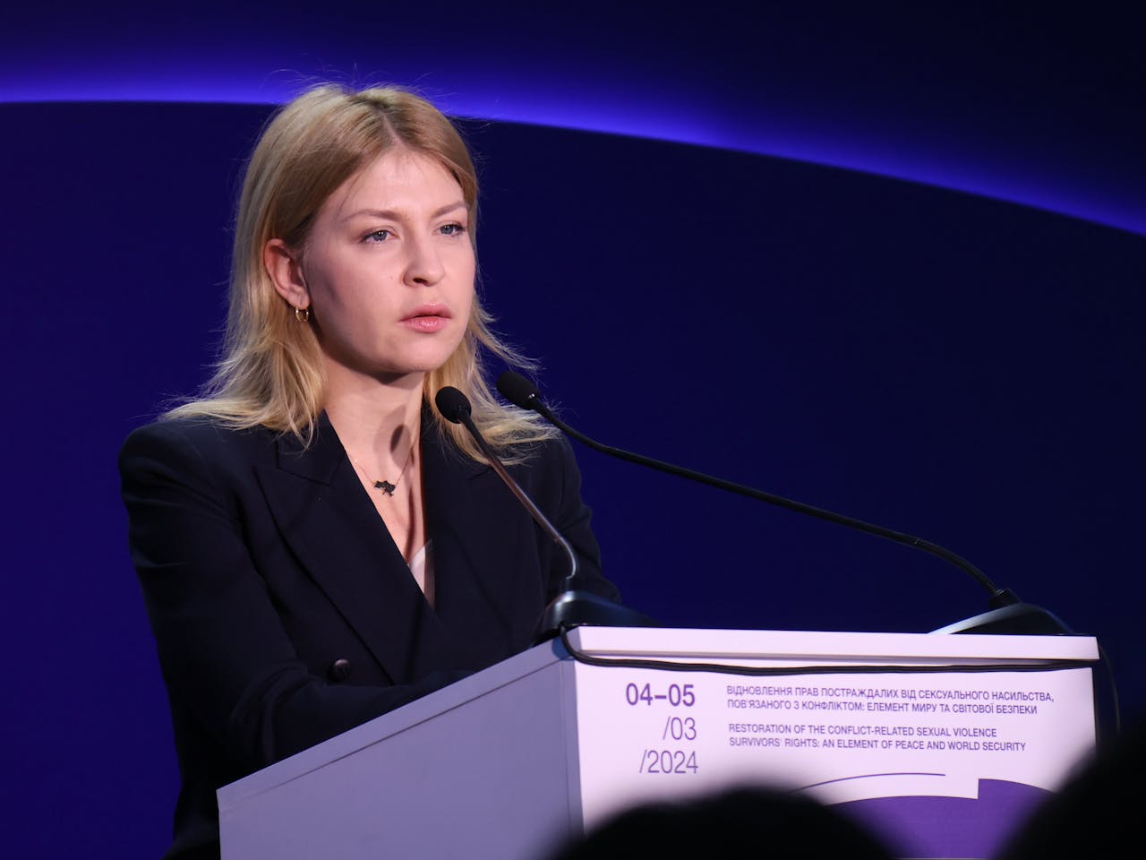 De Oekraïense vicepremier Olha Stefanisjyna bij een conferentie eerder deze maand.