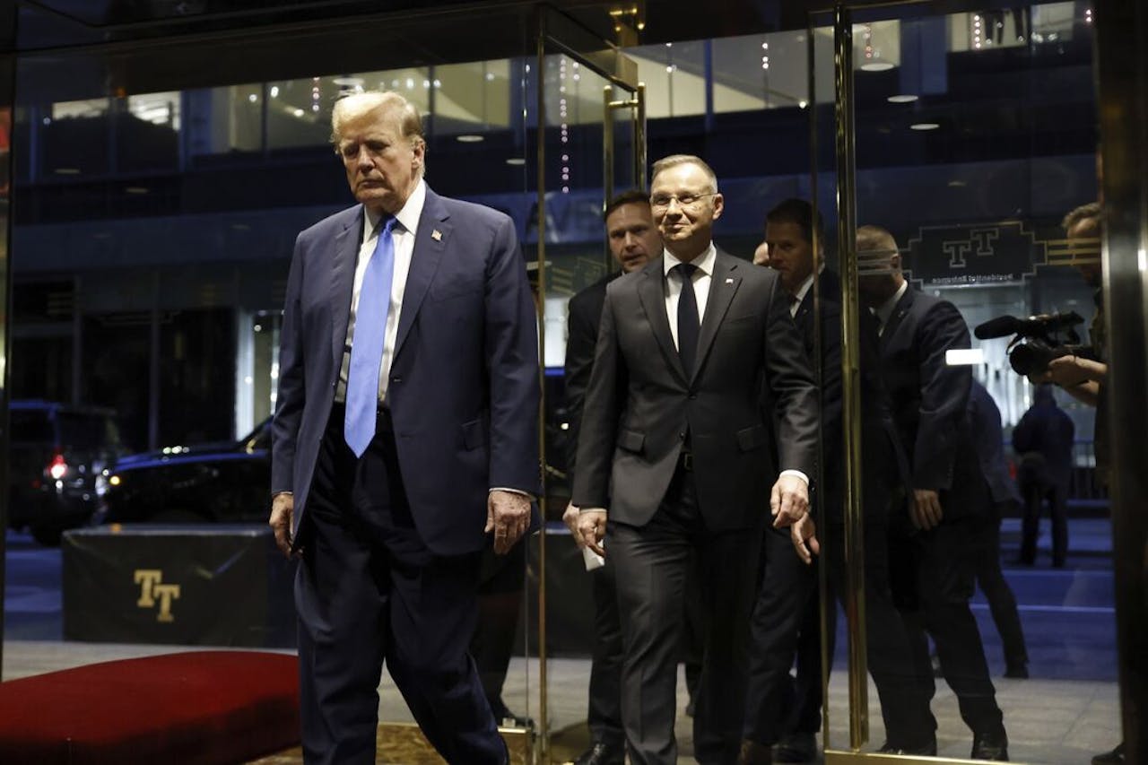 Voormalig president Donald Trump en de Poolse president Andrzej Duda eerder deze week in New York.