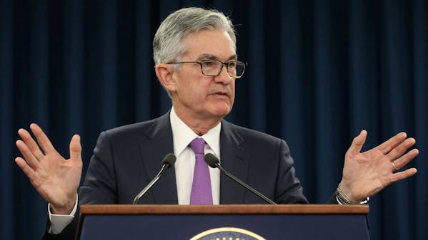 FILE PHOTO: Federal Reserve Chairman Jerome Powell holds a press conference following a two day Federal Open Market Committee policy meeting in Washington, U.S., January 30, 2019. REUTERS/Leah Millis -/File Photo