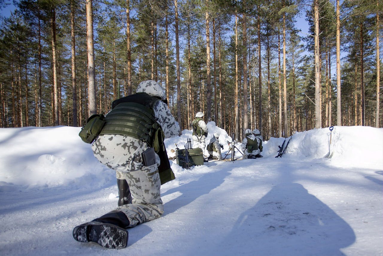 Finse reservisten van de Karelia-brigade op oefening, vorige week in Taipalsaari.