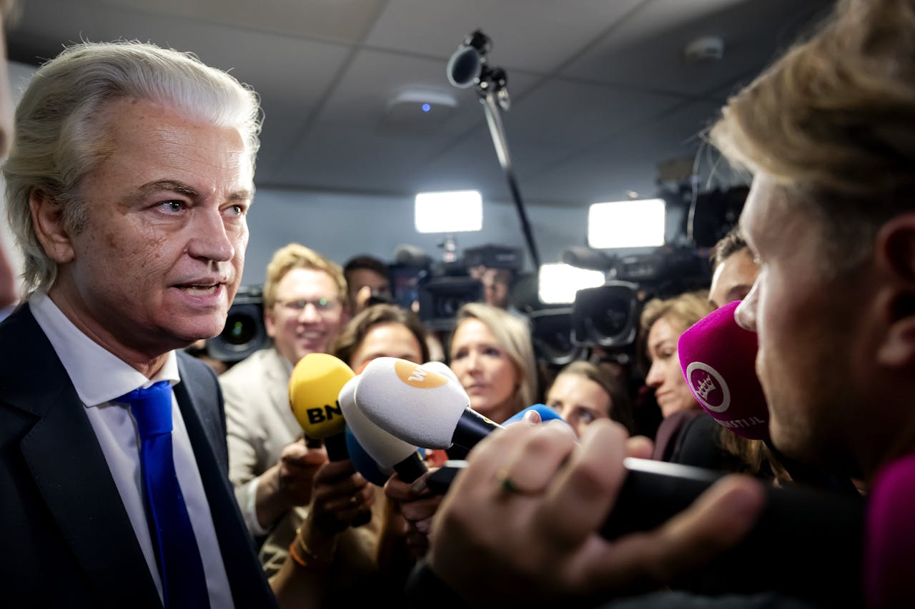 Geert Wilders (PVV) na afloop van het overleg tussen de coalitiepartijen.