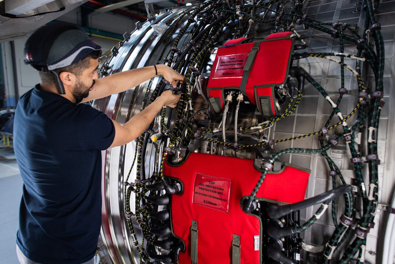 Een fabriek van Rolls-Royce in Frankrijk. Het technologieconcern maakt ook nucleaire voortstuwingssystemen voor Britse onderzeeërs die kernwapens kunnen vervoeren.