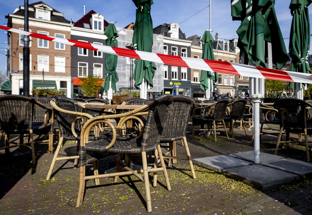 Afgesloten terrassen op het Marie Heinekenplein in Amsterdam