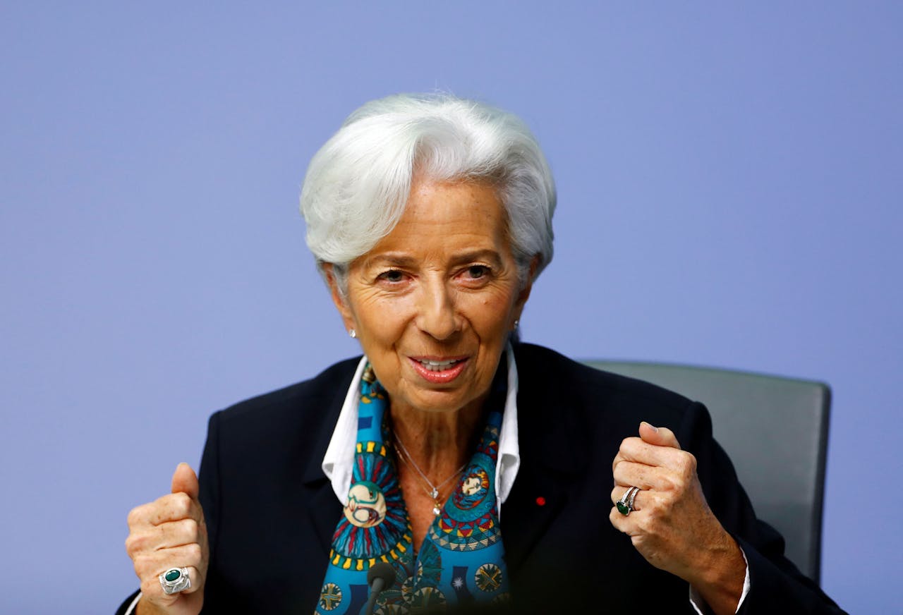 ECB-president Christine Lagarde tijdens haar eerste persconferentie over het monetaire beleid