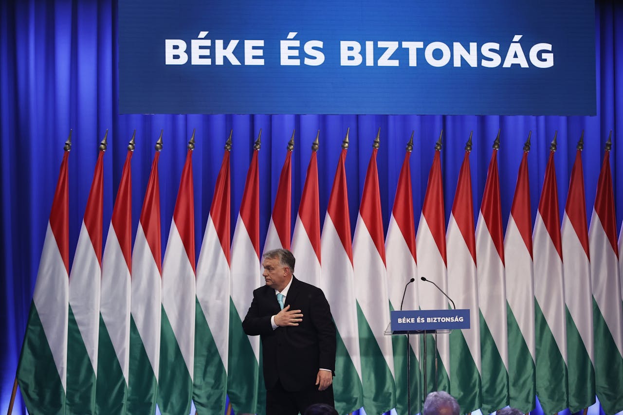 De Hongaarse premier Orbán recent bij zijn jaarlijkse toespraak tot de Hongaarse natie.