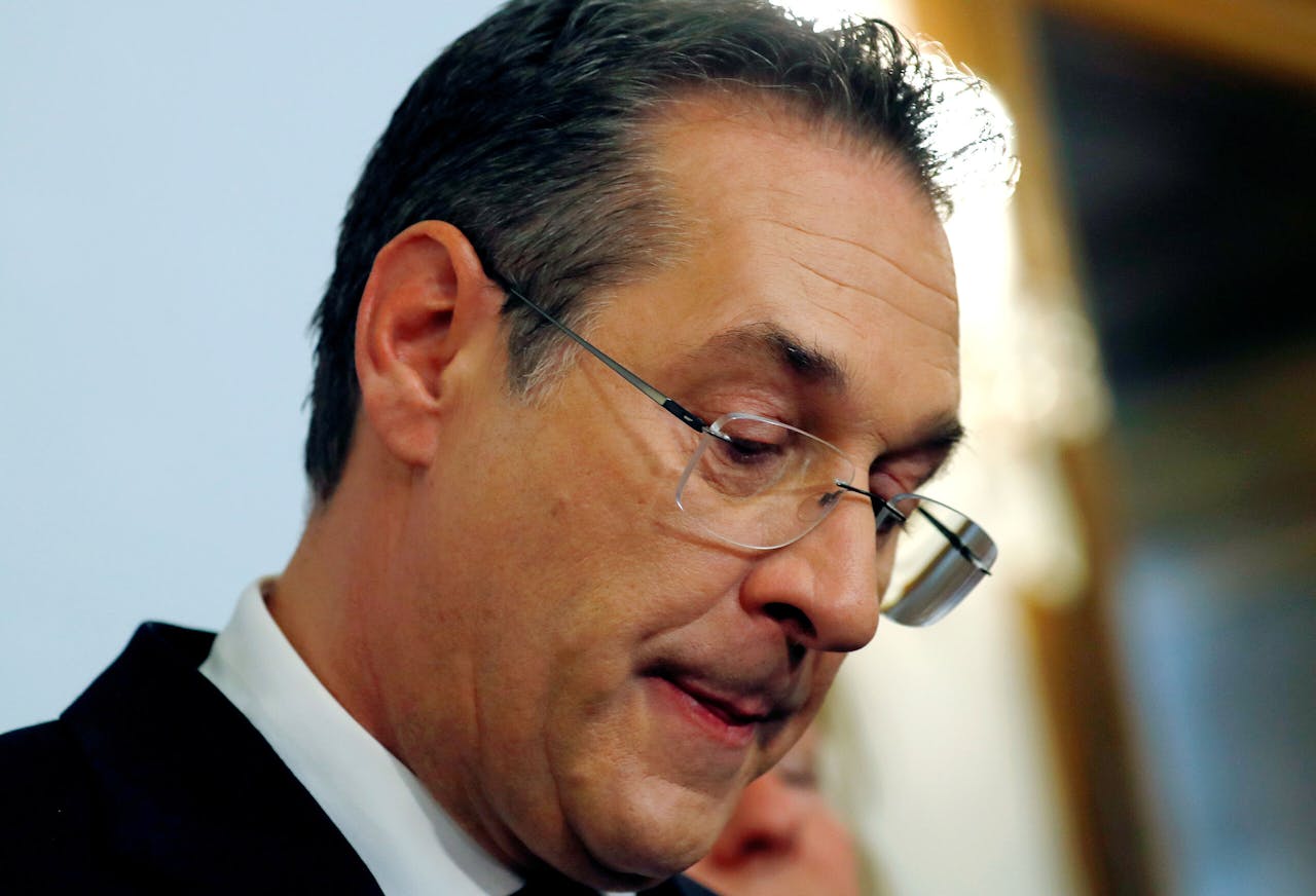 Heinz-Christian Strache in mei 2019, als hij zijn aftreden als vicekanselier bekendmaakt.