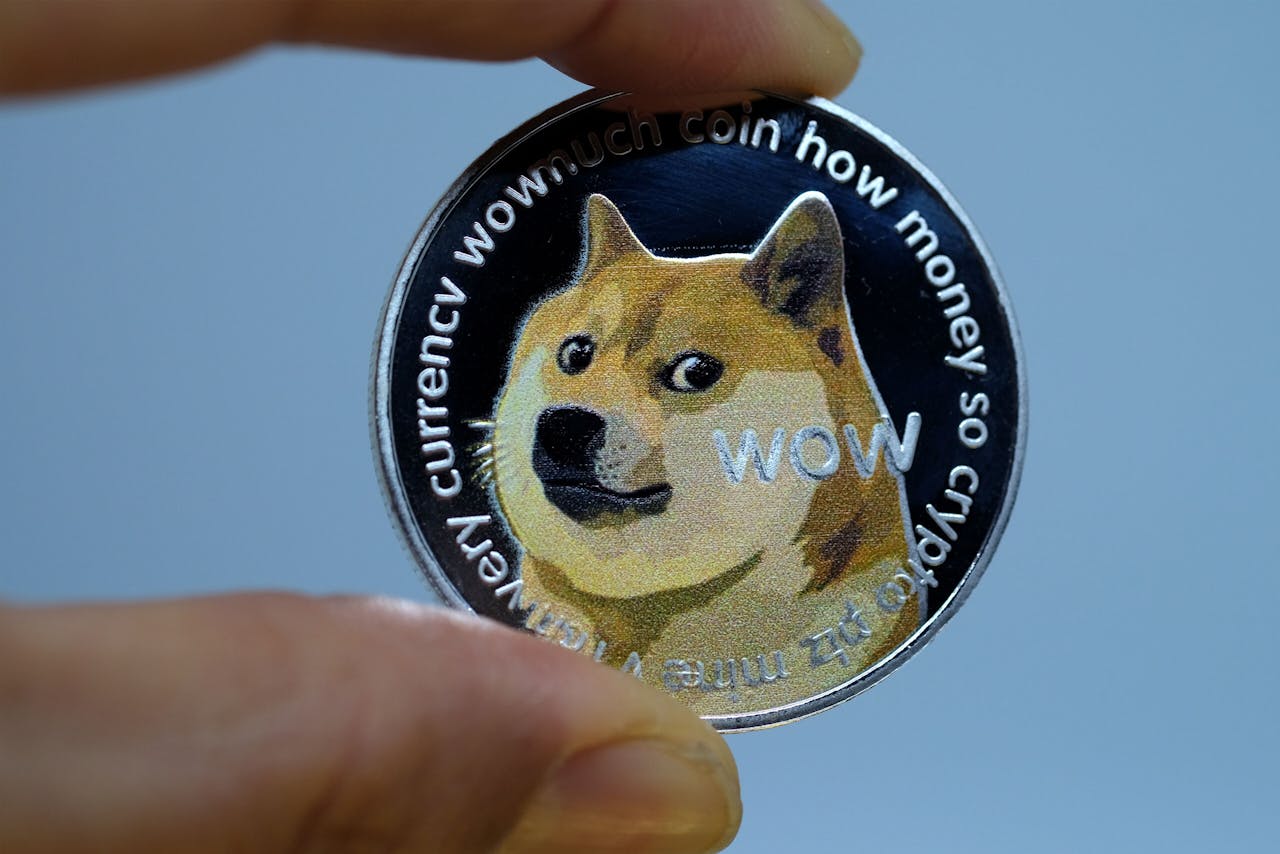 De dogecoin, vernoemd naar een meme van een Japanse hond, was afgelopen december $0,004 waard en staat inmiddels op $0,41.