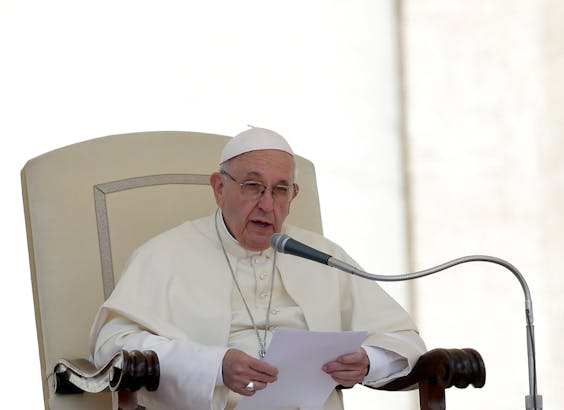 Paus Franciscus tijdens de audiëntie afgelopen woensdag op het Sint Pieter plein in het Vaticaan.
