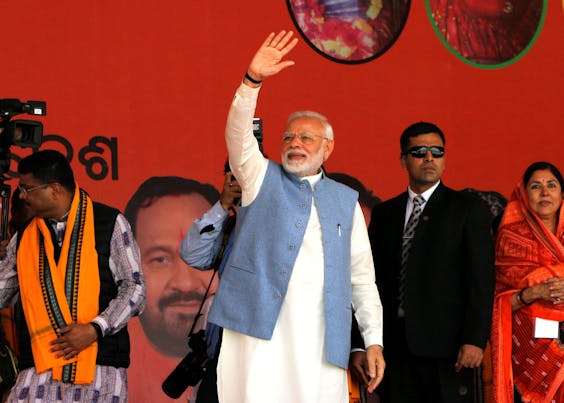 De Indiase premier Narenda Modi tijdens een verkiezingsbijeenkomst in Odisha eerder deze maand