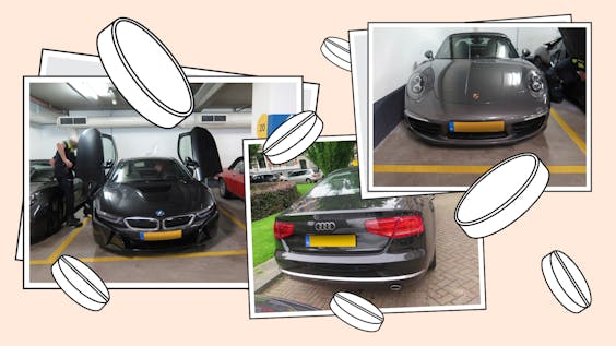 In beslag genomen auto's van Darryl N. door het Openbaar Ministerie.