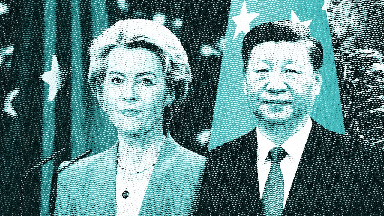 Commissievoorzitter Ursula von der Leyen (l) en de Chinese president Xi Jinping.
