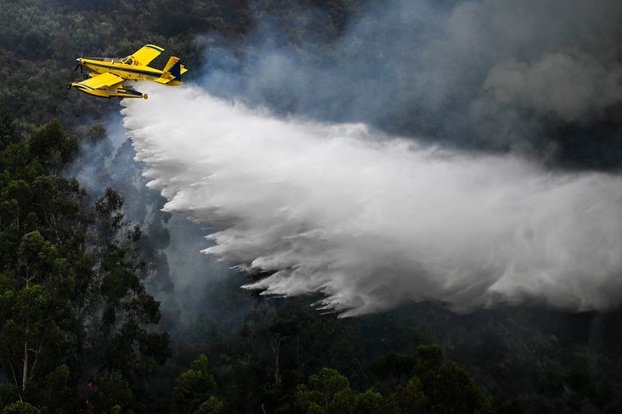 Een blusvliegtuig is ingezet om een bosbrand te bestrijden nabij Bustelo in het noorden van Portugal.