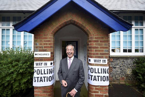 2016: Nigel Farage heeft zijn stem uitgebracht in het EU-referendum.