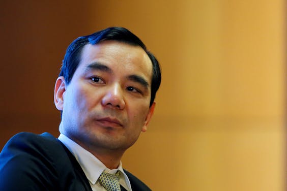 De gevallen topman Wu Xiaohui van Anbang, tijdens een van zijn laatste publieke optredens in het voorjaar van 2017.