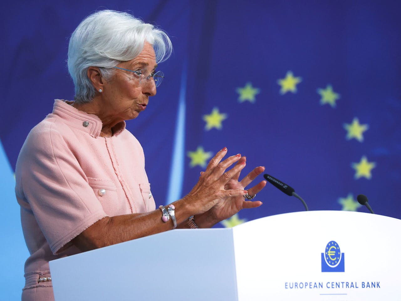 ECB-president Christine Lagarde tijdens de vorige persconferentie