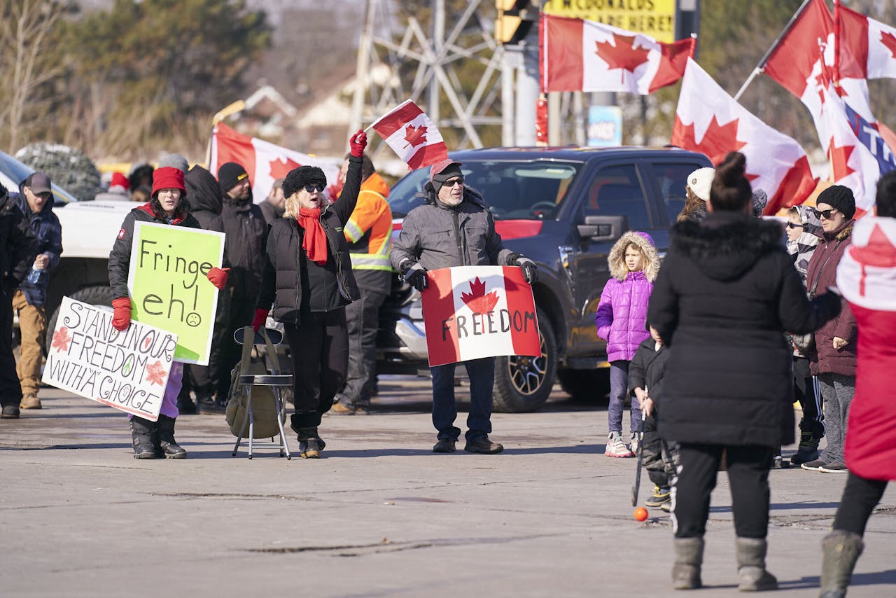 Protest in het centrum van Ottawa.