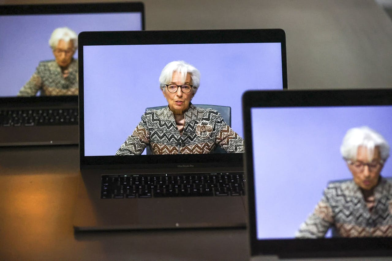 Christine Lagarde vele malen tijdens de persconferentie.