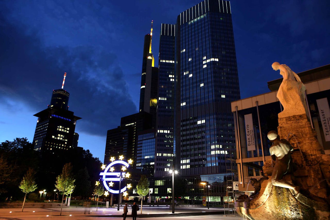 Het hoofdkwartier van de Europese Centrale Bank in Frankfurt in de zomer van 2007. Tegenwoordig zit de centrale bank iets verderop.