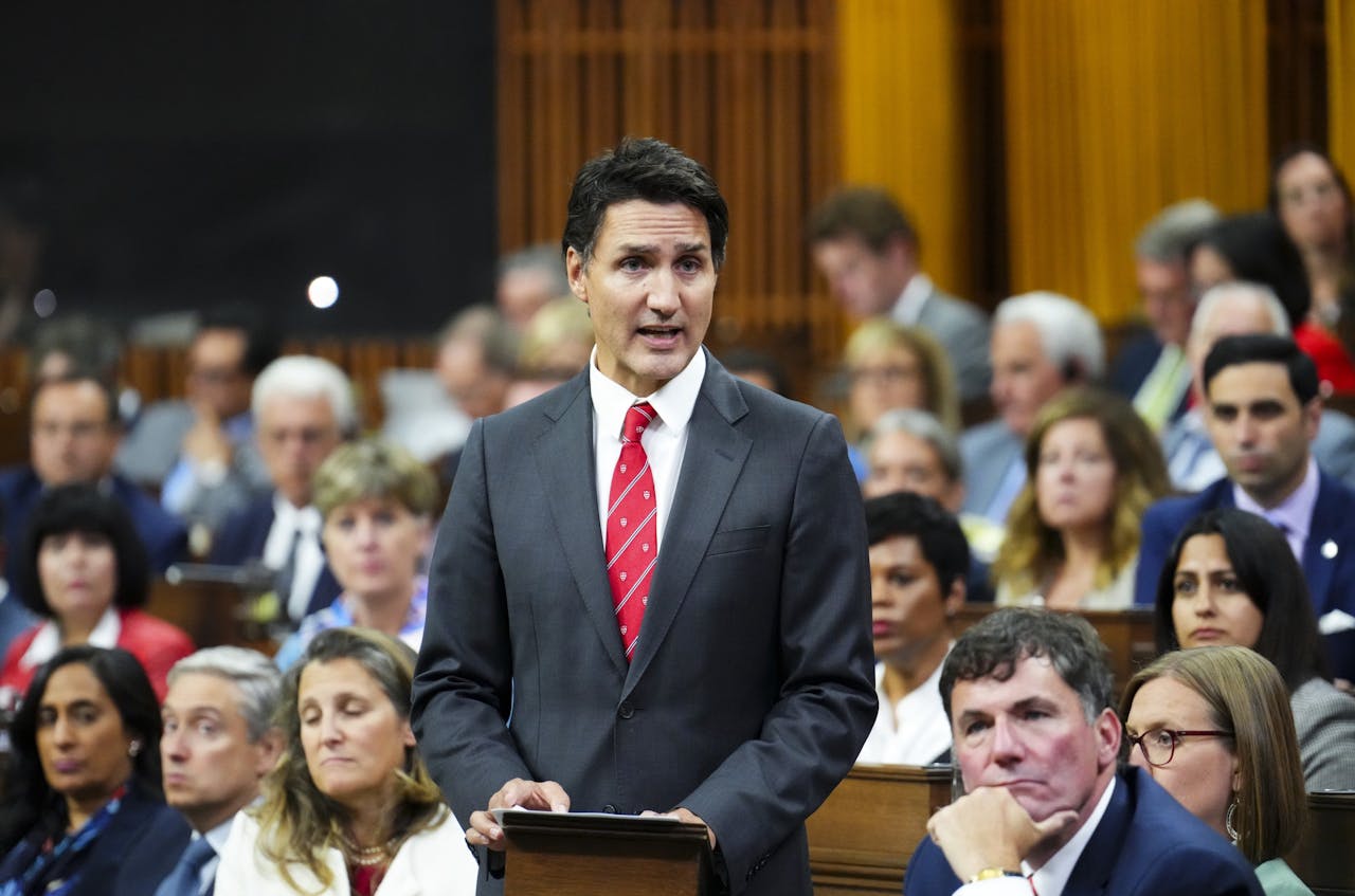 Premier Justin Trudeau maandag in het Canadese Lagerhuis.