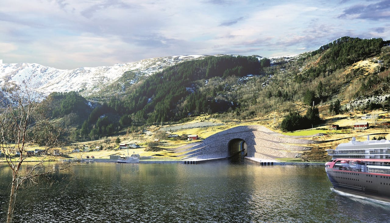 De tunnel ligt midden in het Noorse fjordengebied.