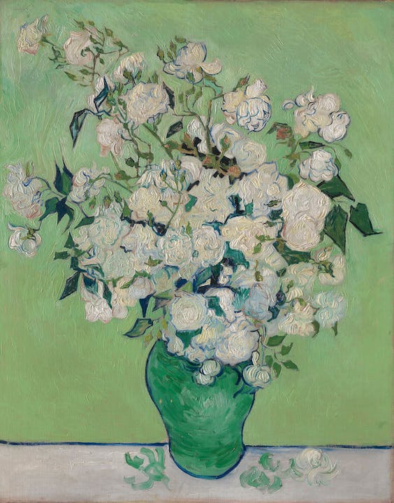 Vincent van Goghs ‘Rozen’, 1890, is veel groener dan ooit bedoeld. Het hangt in het Metropolitan Museum in New York.