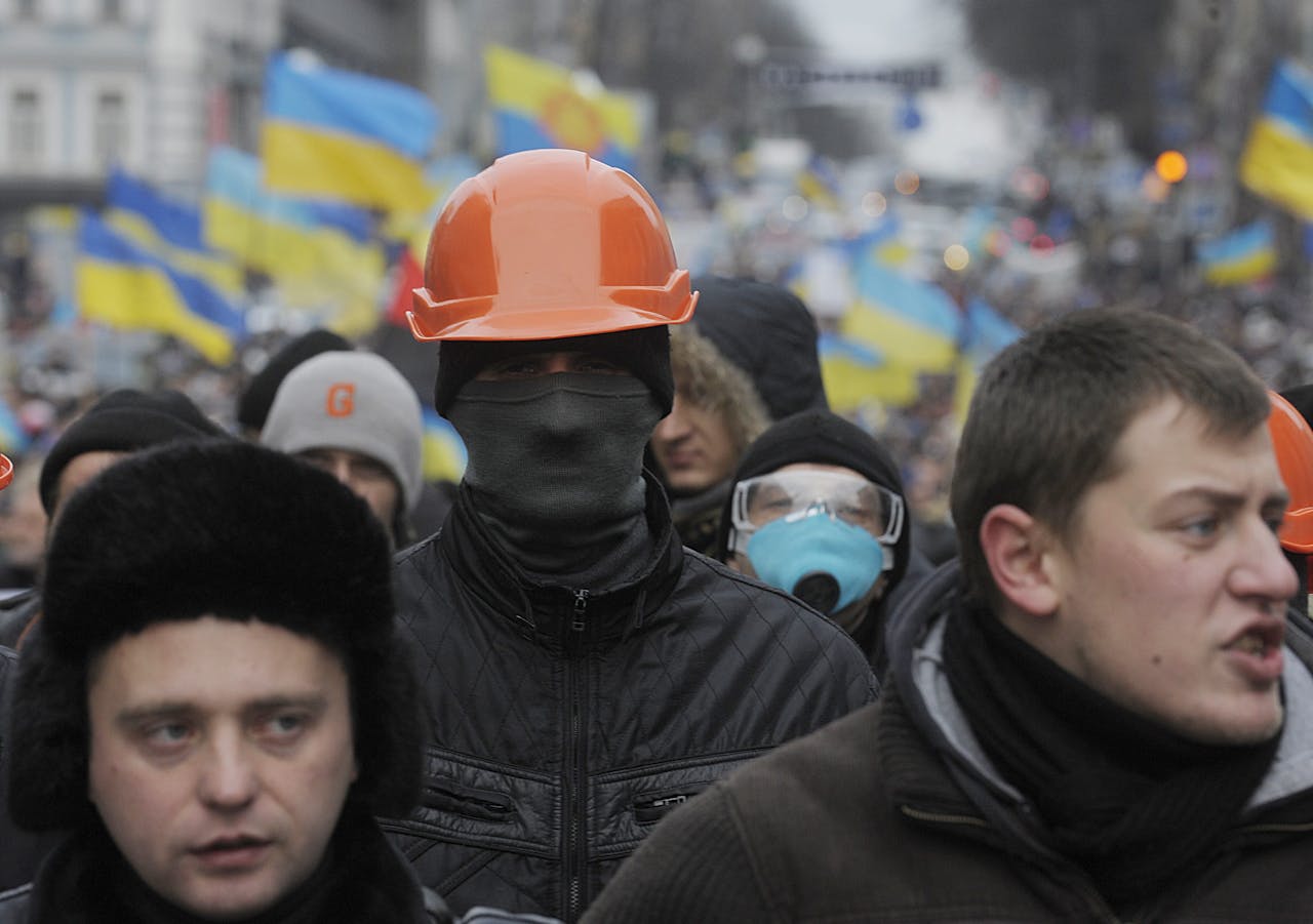 Tienduizenden Oekraïners demonstreren in Kiev tegen president Viktor Janoekovitsj.