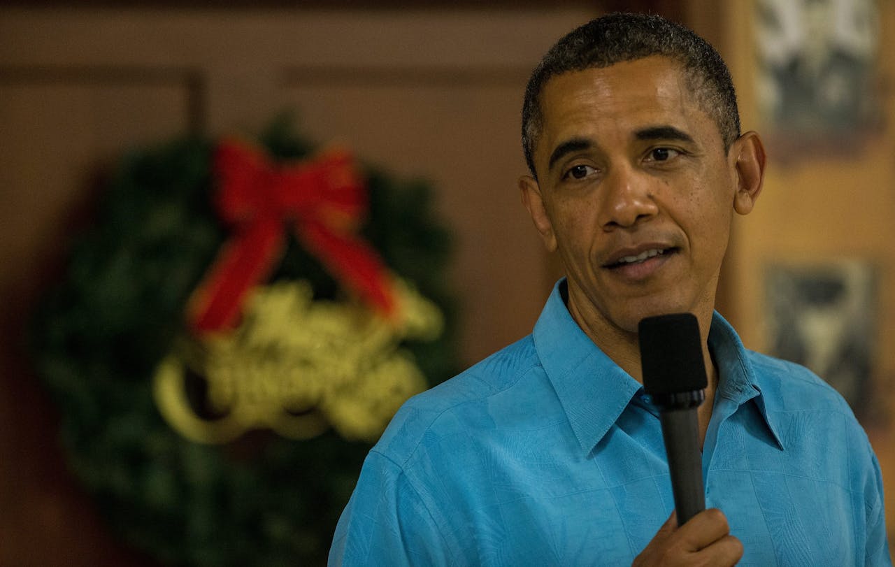 President Barack Obama tijdens het kerstdiner op een Amerikaanse marinebasis op Hawaï.
