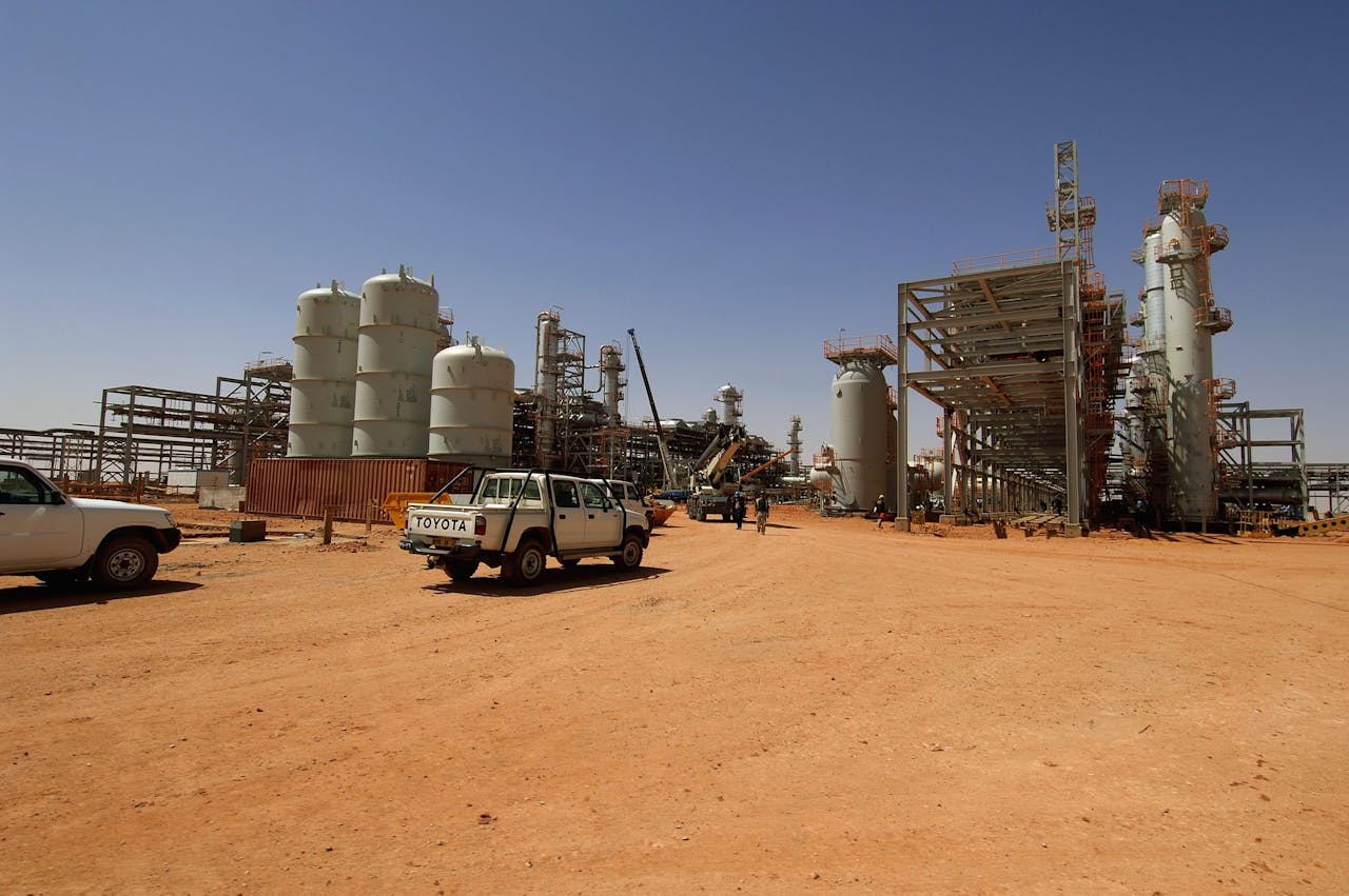 Beeld van de gasinstallatie in In Amenas in het Zuid-Oosten van Algerije, waar tientallen expats werden gegijzeld. De foto is verspreid door het Noorse oliebedrijf Statoil, dat de gasinstallatie samen met anderen exploiteert.