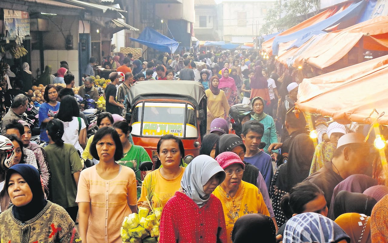 Een markt in Jakarta