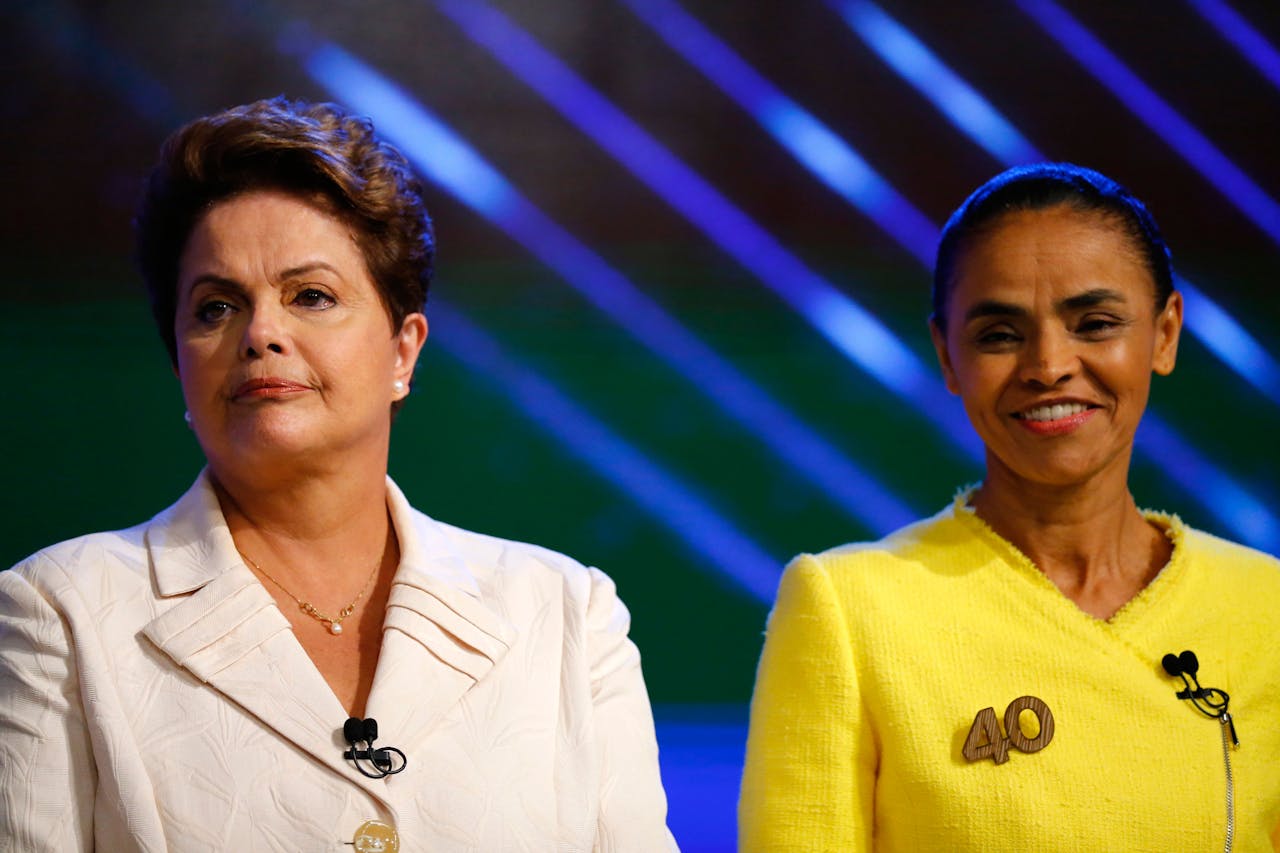 De presidentskandidaten Dilma Rousseff (links) van de Arbeiderspartij en Marina Silva van de Braziliaanse Socialistische Partij