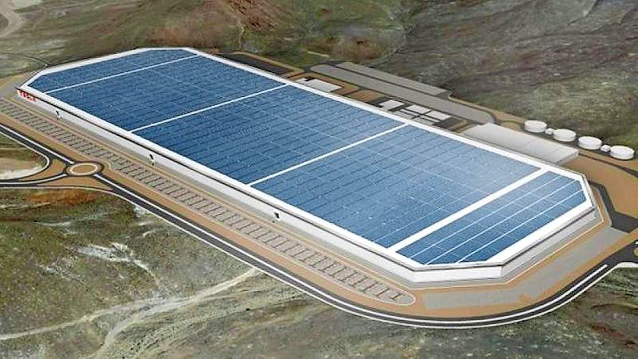 Artist's impression van de fabriek die Tesla in Nevada gaat bouwen op het Tahoe Reno Industrial Center (Tric)