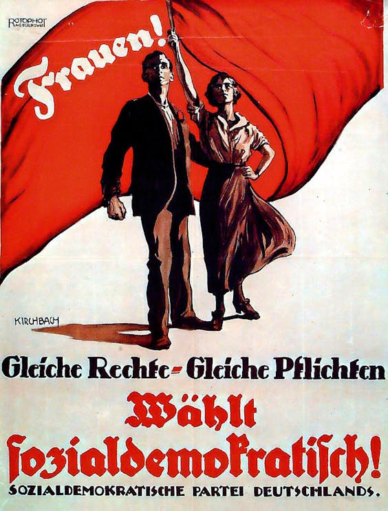 Gelijke rechten voor Duitse vrouwen, affiche van de SPD, 1919.