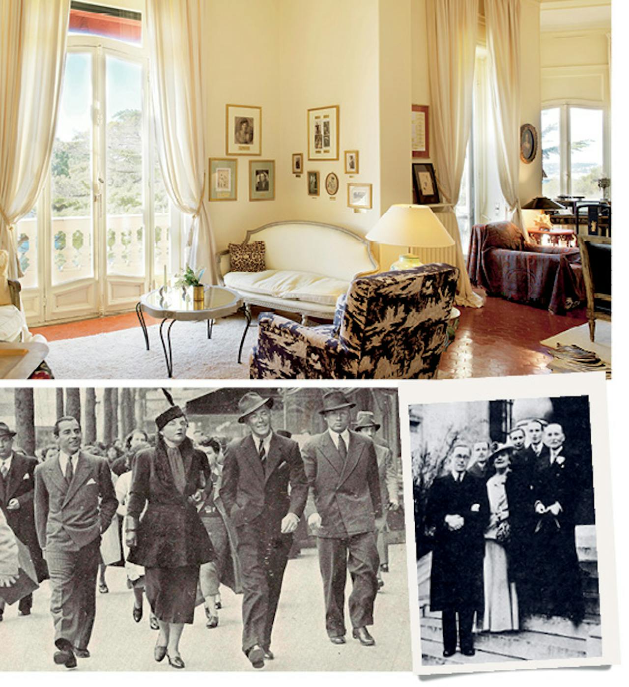 Hierboven: prinses Juliana en prins Bernhard tijdens hun huwelijkreis in Parijs, 1936. De prins is ook aanwezig tijdens het huwelijk van ‘tante’ Allene met haar vijfde echtgenoot, de Russische graaf Paul de Kotzebue in Genève, Zwitserland (rechts).