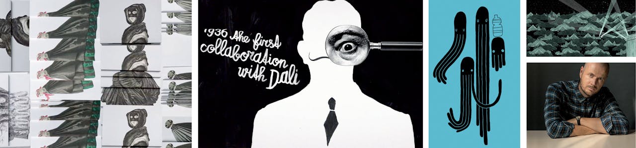 Van links naar rechts: animatie voor de tentoonstelling ‘The Origin of Fashion Magazines’ afgelopen jaar in het Rijksmuseum; de beroemde ontwerpen van Elsa Schiaparelli samengevat in één video, de campagne ‘Raw for the Oceans’ van G-star; een hommage aan Louis Vuitton in opdracht van Musée des Arts Décoratifs & Nowness; Christian Borstlap zelf.