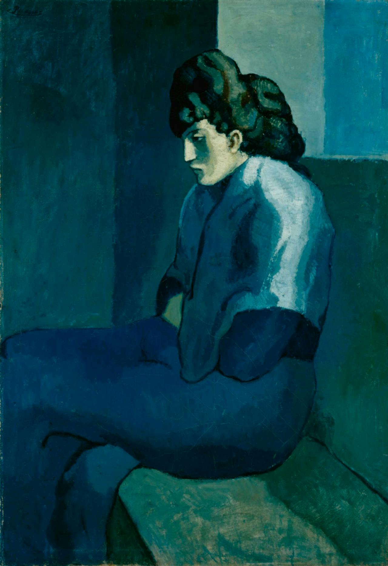 ‘Femme assise’ (zittende vrouw), Picasso, 1902. Vanaf 1901 bezoekt Picasso regelmatig de vrouwengevangenis Saint-Lazare.