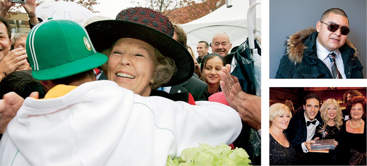 Links: Bij een bezoek van koningin Beatrix aan Flevoland in 2005 stormt Ali B spontaan op haar af voor een knuffel. Rechts boven: Brownie Dutch. Onder: Ali B in 2012 met Zilveren Televizier-Ster voor ‘beste televisieman’.