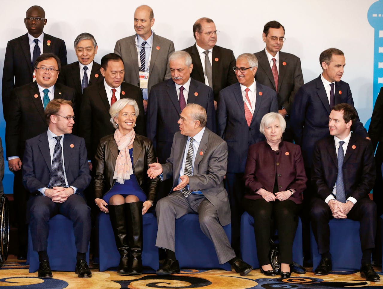 Waar ze komt, maakt Lagarde indruk, hier bij een G20-meeting in China, rechts Janet Yellen (Fed). (Foto: Hollandse Hoogte)