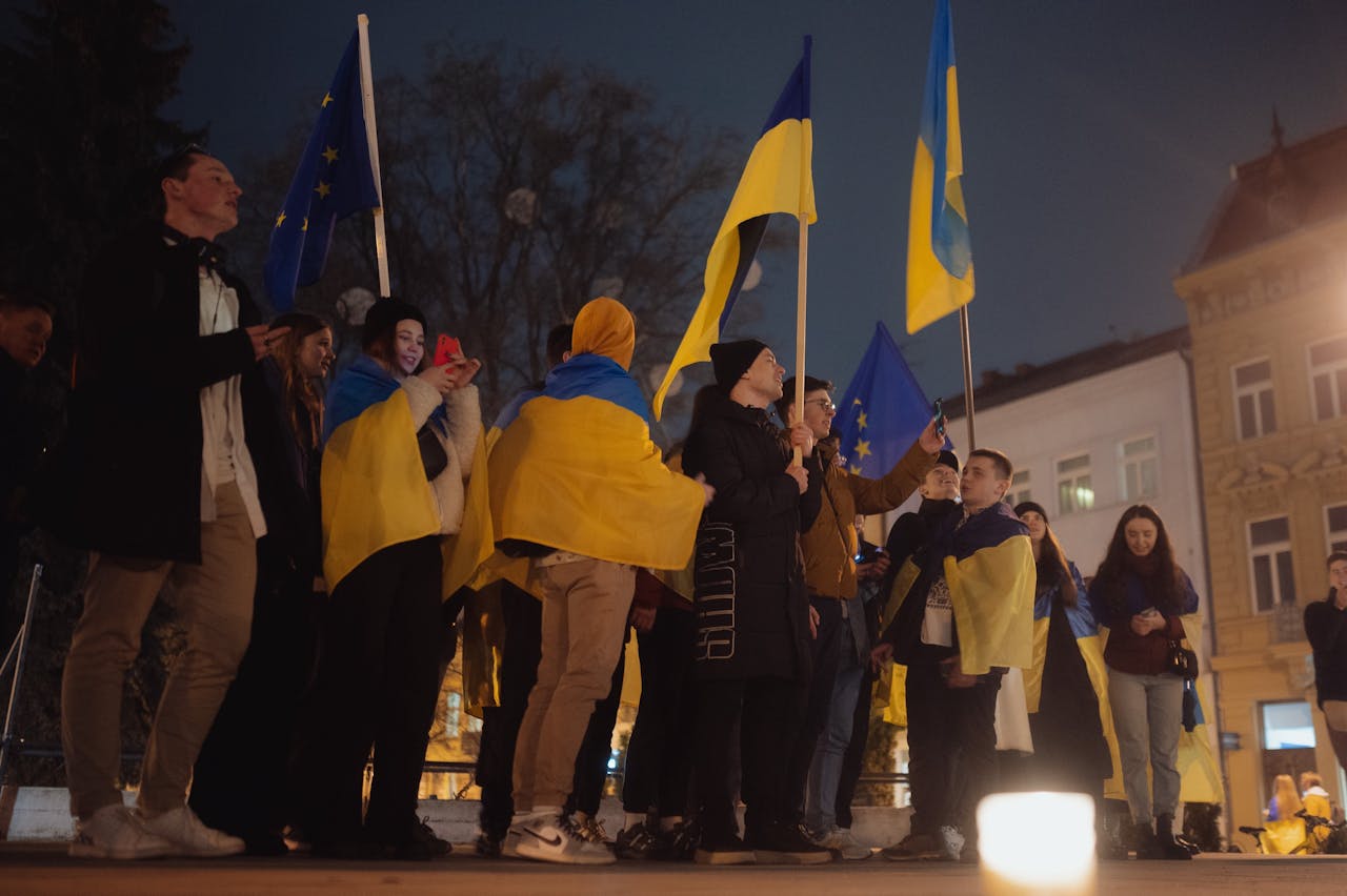 Een betoging voor Oekräine, afgelopen vrijdag in de Oost-Slowaakse stad Kosice. Over de oorlog in Oekraïne circuleert in Slowakije veel nepnieuws.
