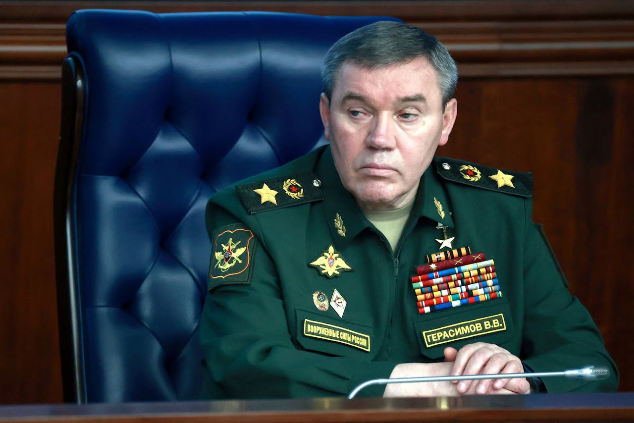 Chef-staf Valeri Gerasimov bij een vergadering in Moskou in december.