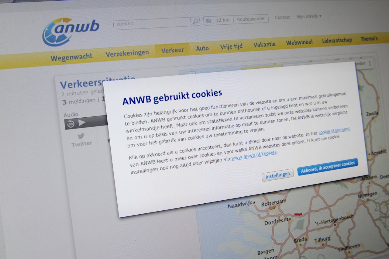 Bezoekers moeten cookies accepteren op de website van de ANWB.