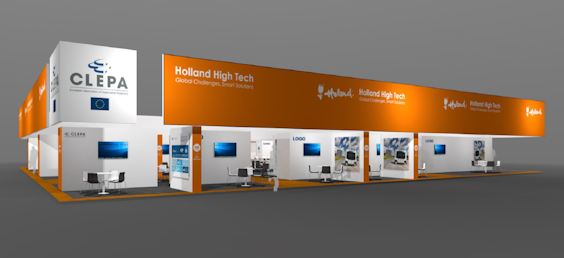 Artist's impression van de Holland High Tech Paviljoen op de autobeurs IAA in Frankfurt.