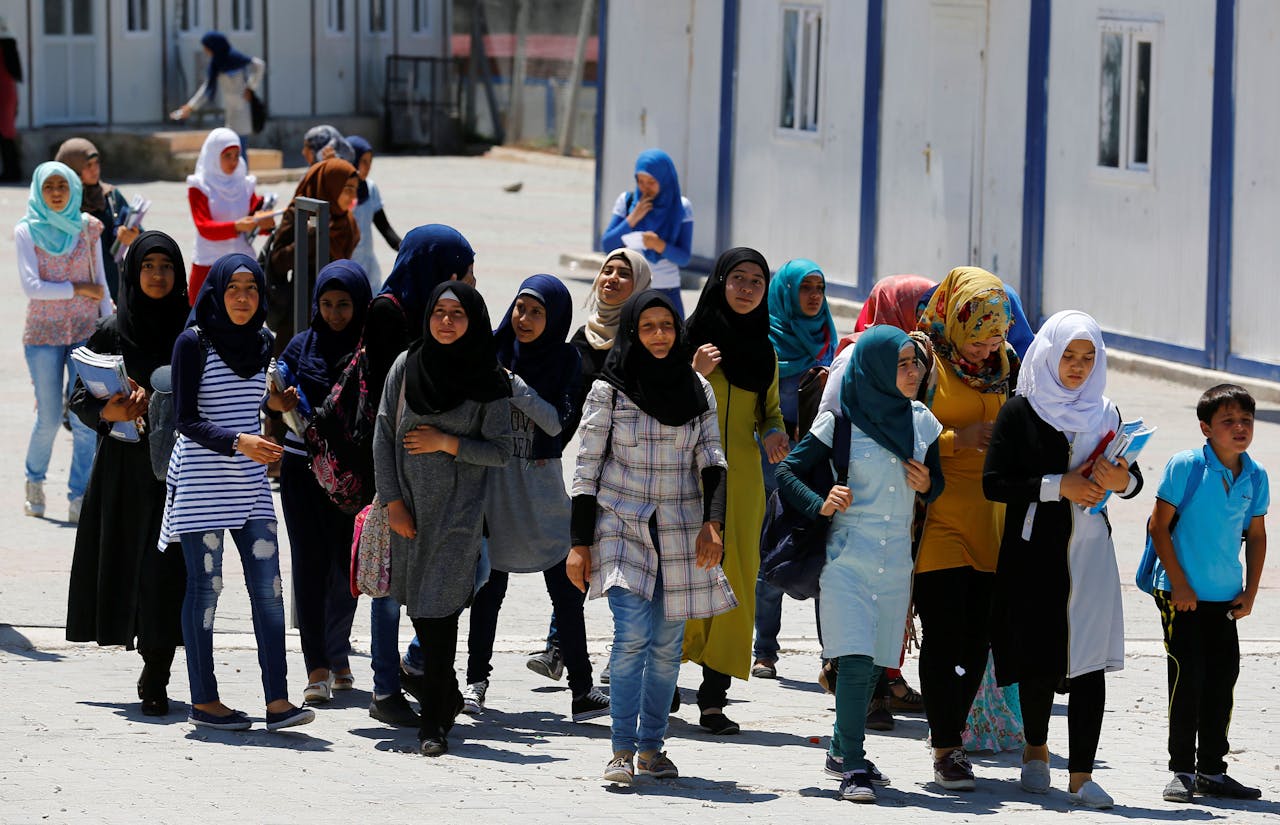 Syrische schoolkinderen in een vluchtelingenkamp bij de Turkse stad Osmaniye.