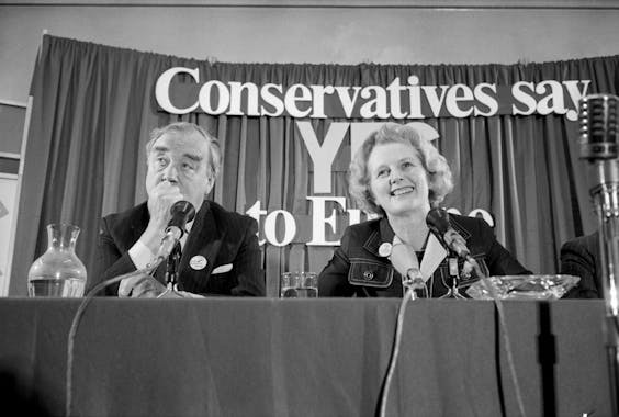 1975. Margaret Thatcher op campagne voor Europa.