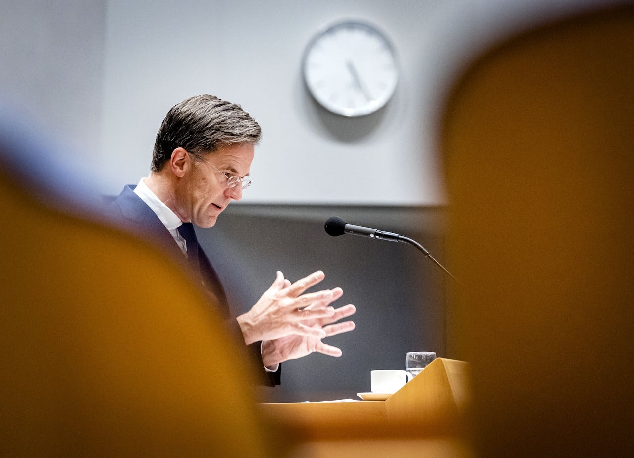 Demissionair minister-president Mark Rutte, donderdag in de Tweede Kamer.