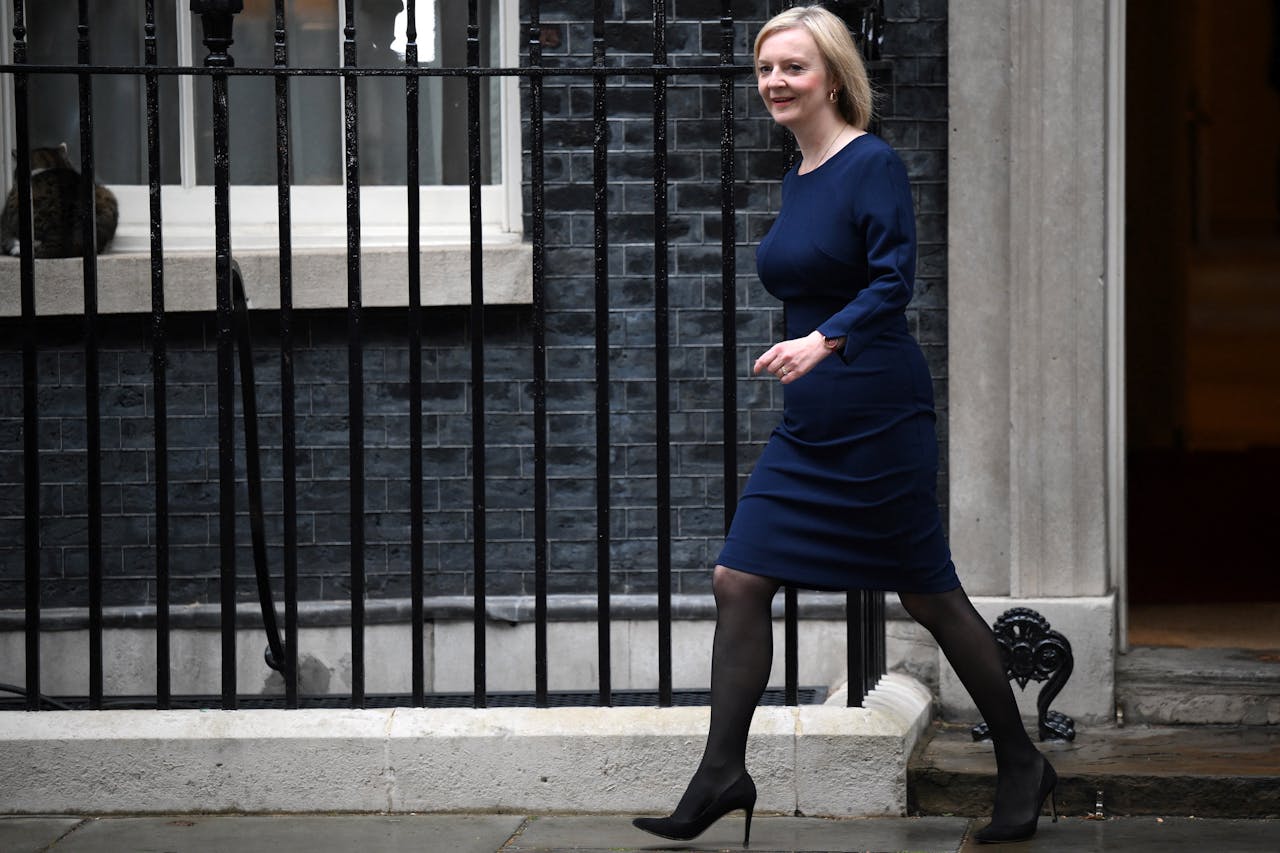 Liz Truss in Downing Street voorafgaand aan de presentatie van het nieuwe belastingplan.