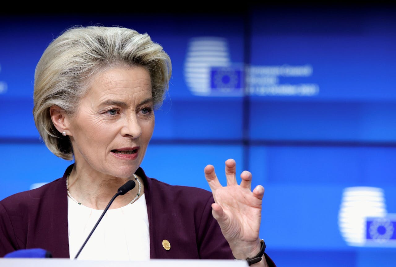 Ursula von der Leyen tijdens een persconferentie in Brussel in oktober dit jaar.