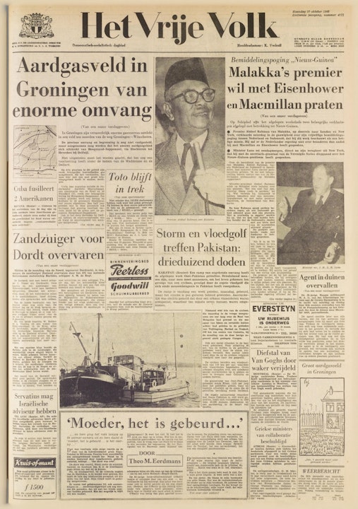 Voorpagina van Het Vrije Volk van 17 oktober 1960.